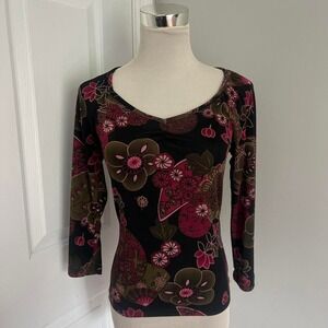 Y2K BLACK AND PINK NO BOUNDARIES MESH WHIMSYGOTH 3/4 SLEEVE TOP